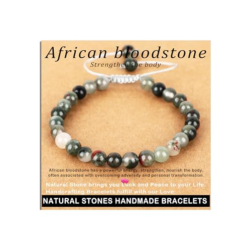 AD Beads Handcrafted Beaded Macrame Bracelet Stylish Customizable Jewelry for Men and Women Protection Healing Gemstone for Balance Wellness Positive - color: African bloodstone, size: 6mm