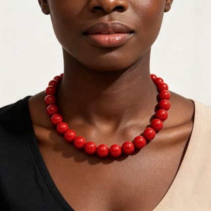 Chunky Beaded Necklace for Women 16mm Round Bead Resin Modern Statement Necklace Jewelry Accessories - color: red