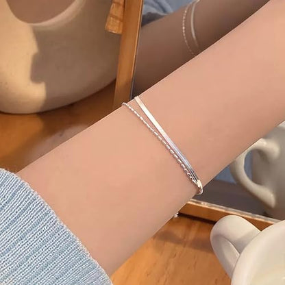 Double Layer Chain Bracelet for Women - Dainty Layered Snake Chain Link Bracelets - Minimalist Adjustable Ankle Bracelet Jewelry Gifts