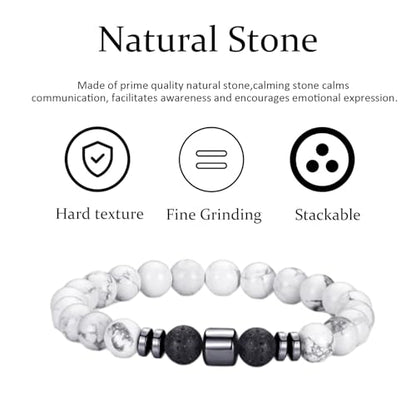 Mens Beaded Bracelets Set 8MM Tiger Eye Lava Stone Stretch Natural Stone Men's Bead Bracelet Mens Bracelet - color: 2, Black, White Bracelet