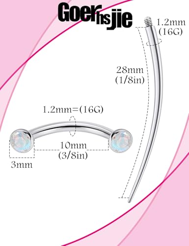 F136 Titanium 16g 6/8/10mm Eyebrow/Rook/Snug/Vertical-Labret/VCH/Snake-Eyes/Anti-Tragus/Christina/Daith/Belly-Button/Bridge/Hood/Surface Curved Barbell Piercing Jewelry for Women Men - color: AB, size: 10 mm (3/8 in)