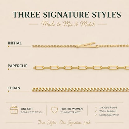 3PCS Gold Bracelet Set for Women, 14K Gold Plated Initial Letter Jewelry, Layered Paperclip and Cuban Chain Stack, Adjustable Stainless Steel Gift - style: Initial-C