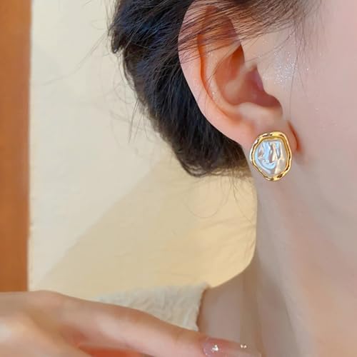 Boho Pearl Statement Earrings for Women Irregular Pearl Earrings | Big Round Freshwater Pearls Bridal Gold Earring Beach Ocean Vacation Jewelry - style: C Style
