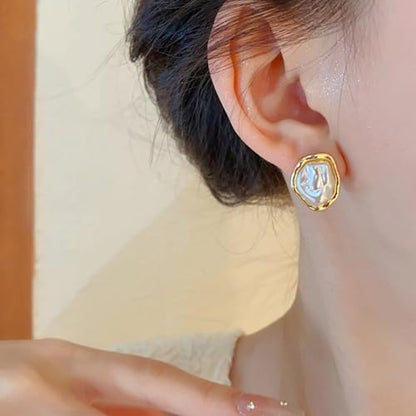 Boho Pearl Statement Earrings for Women Irregular Pearl Earrings | Big Round Freshwater Pearls Bridal Gold Earring Beach Ocean Vacation Jewelry - style: C Style