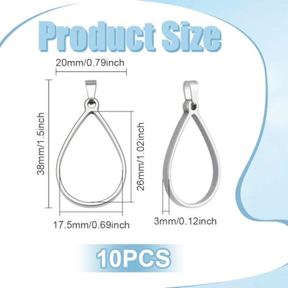UNICRAFTALE 10Pcs Teardrop Open Back Bezel Pendants Stainless Steel Ring Frame Pendants Geometric Blanks Charms Hollow Frame Pendant Cabochon Settings for Necklace Bracelet Jewelry Making - color: Platinum