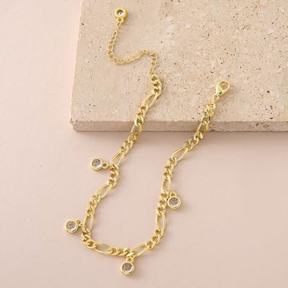 Gold Ankle Bracelets for Women 14k Gold Plated Cuban Link Chain Anklet Set | Stackable, Waterproof, Layered Anklet Bracelets, Non Tarnish, Summer Beach Jewelry - color: Gold A-1Pc