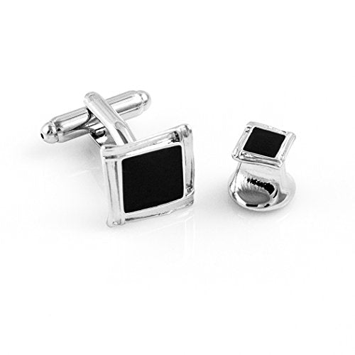 Black Onyx Square Designer Tuxedo Cufflinks & Studs Set in a Presentation Gift Box & Polishing Cloth