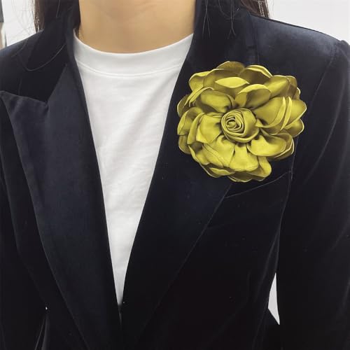 Dainty Fabric Rose Flower Large Brooch Lapel Pins Flower Brooches Pin Classic for Wedding Party Dance Banquet for Women Dress Suit Clothes Accessories Jewelry 100mm - color: Olive Green