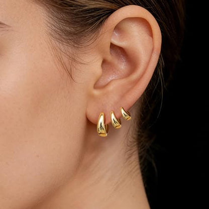 HILXURY 6 Pairs Small Gold Huggie Hoop Earrings for Women, 14K Gold Plated Cartilage Piercings Hoop Earrings Hypoallergenic, Trendy Lightweight Chunky Hoops Set for Women Gifts. - color: C- Gold