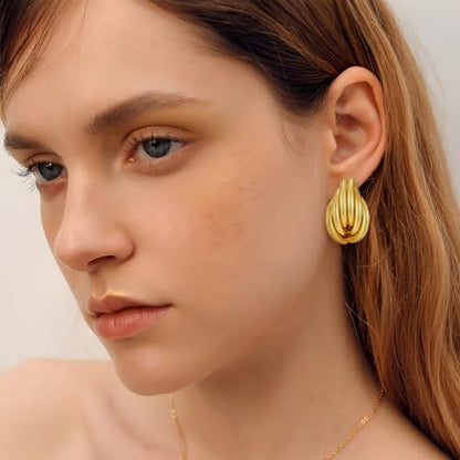 Gold Geometric Clip On Earrings for Women Chunky Gold Knot Link Clip Earrings Trendy Jewelry - color: Gold-F