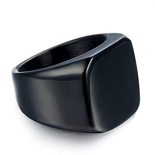 Stainless Steel Signet Ring for Men Solid Square Biker Rings Matte Brushed/Polished Finish - color: Polished, Black