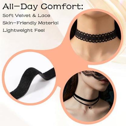 Ouligay 6 PCS Black Choker Necklace for Women, Gothic Choker Necklaces Adjustable Classic Goth Chokers Accessories Lace Chokers 90s Outfits for Women Goth Jewelry Clothes Accessories