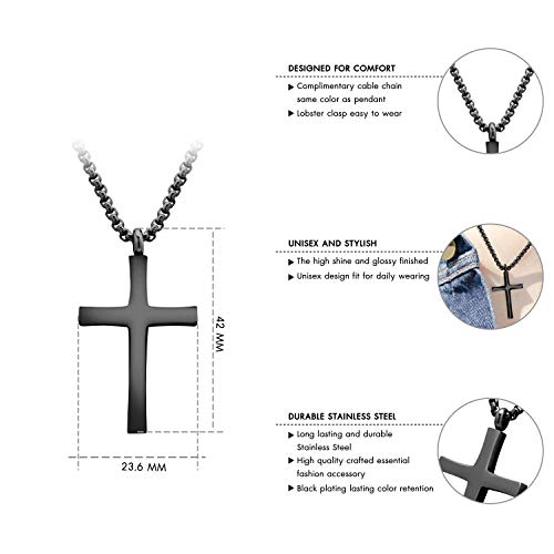 555Jewelry Stainless Steel Cross Adjustable Rolo Chain Pendant Necklace 16-28'' Inches - color: Black