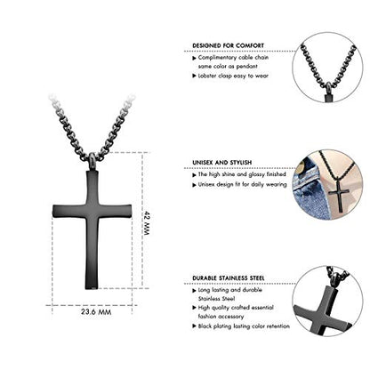 555Jewelry Stainless Steel Cross Adjustable Rolo Chain Pendant Necklace 16-28'' Inches - color: Black