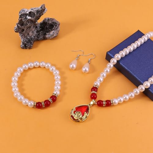 CSIYANJRY99 Pearl Jewelry Set for Women Prom Accessorie Faux Pearl Necklace Bracelet Earring Set Bride Bridesmaid Costume White Jewelry Sets - color: A-Red