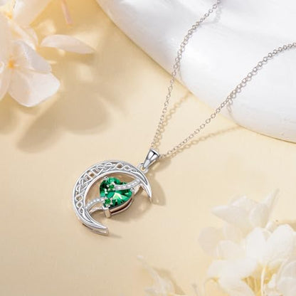 TOUPOP Moon and Star Birthstone Necklace for Women 925 Sterling Silver Celtic Moon Jewelry Birthday Mothers Day Gifts for Mom Wife Her - color: 05-May-Emerald