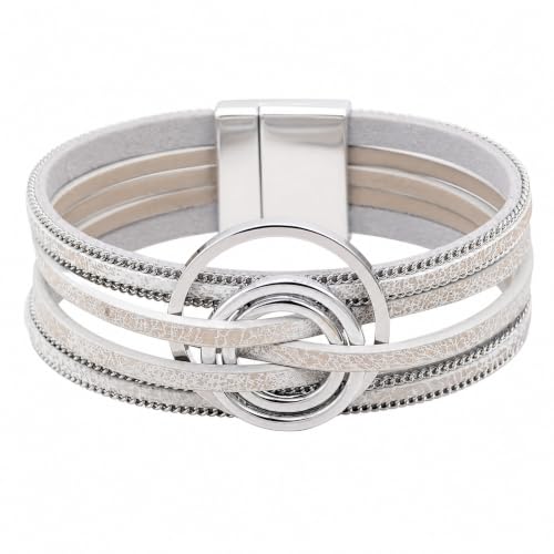 Leather Wrap Bracelets for Women Boho Layered Cuff Bracelets Bling Bohemian Jewelry - color: Boho White