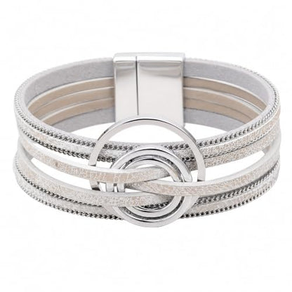 Leather Wrap Bracelets for Women Boho Layered Cuff Bracelets Bling Bohemian Jewelry - color: Boho White