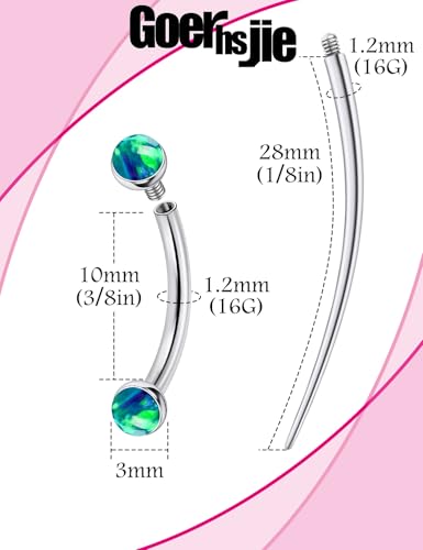 F136 Titanium 16g 6/8/10mm Opal Eyebrow/Rook/Snug/Vertical-Labret/VCH/Snake-Eyes/Anti-Tragus/Christina/Daith/Belly-Button/Bridge/Hood/Surface Curved Barbell Piercing Jewelry for Women Men - color: Green, size: 10mm=3/8in