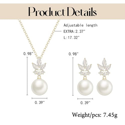 EleQueen Women's Simulated Pearl Wedding Jewelry Set for Brides | Cubic Zirconia Necklace Earrings Bracelet Set for Brides Bridesmaids, Bridal Jewelry Set for Anniversary/Memorial Day - style: Goldr-Plated-Brass Pearl Earrings Set
