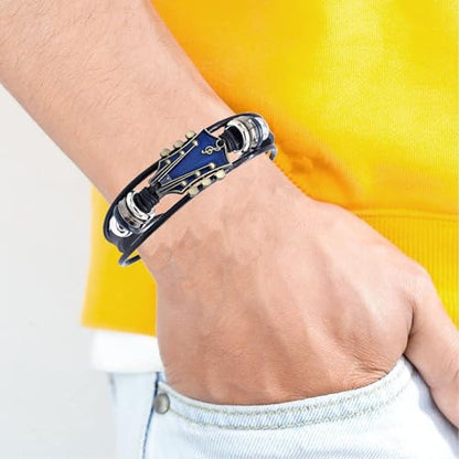 Angyape Retro Faux Leather Guitar Bracelet, Zinc Alloy Rock Music Guitar Leather Bracelet Punk Handmade Braided Multi-Layer Wrap Guitar Shape Decorative Cuff Bracelet Musical Enthusiast Gift - color: Black&Red&Blue