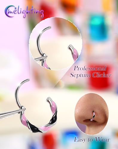 Melighting 20G Twist Nose Ring Hoop Stainless Steel 316L Piercing Jewelry | 7/8 mm Nose Piercing Jewelry, Cute Hinged Segment Clicker Lobe Helix Daith Cartilage Earring for Women - color: Steel PKB, size: 20g7mm