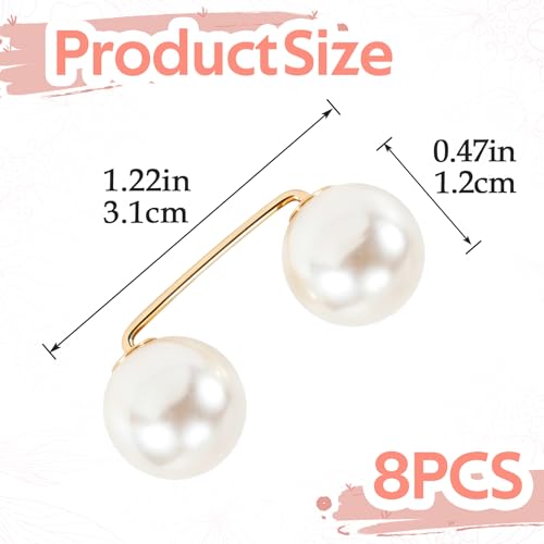 8 Pcs Faux Pearl Brooch Pins, Beige Decorative Pearl Safety Pins for Clothes, Wedding Decoration Shawl Collar Buttons Cardigan Sweater Pants Clip for Women Dresses Shirts Jeans