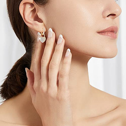 18K Crystal Heart Hoop Earrings for Women with Locket Design, White Crystal Cubic Zirconia Dangling Earrings Fine Jewelry Gifts for Her - color: Love Pendant