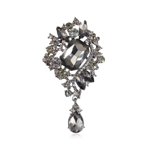 YOQUCOL Retro Austrian Crystal Big Brooch Pin for Women Large Flower Shape Brooches Lapel Pins for Sweater,Coat Dress Accessories - color: B-Black