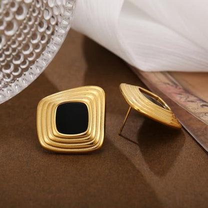 RAUCHBE Big Chunky Gold Earrings for Women Vintage Black Oval Earring Onyx Statement Earrings Trendy Jewelry - style: E