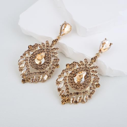 Denifery Wedding Teardrop Dangle Earrings Crystal Rhinestone Earrings Chandelier Earrings Rhinestone Dangle Drop Earrings for Wedding Prom Bride Bridesmaids (Champagne)