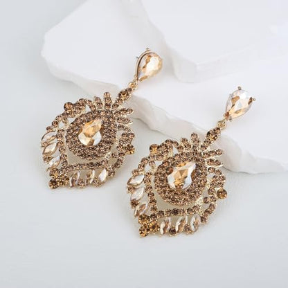 Denifery Wedding Teardrop Dangle Earrings Crystal Rhinestone Earrings Chandelier Earrings Rhinestone Dangle Drop Earrings for Wedding Prom Bride Bridesmaids (Champagne)