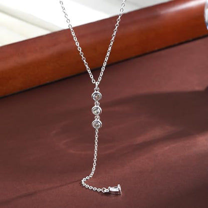 Lariat Gold Necklaces for Women Trendy Dainty Long Necklace 14k Gold Plated/Silver Layered Drop Beaded Chain Necklaces Y-shaped Pendant Necklace Simple Gold Jewelry Gifts - color: Y Rain-Silver