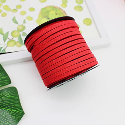 5mm Faux Suede Leather Cord String for Jewerly Making 40 Yards Red Bracelet Cords Flat Thin Leather Lace Thread for Necklace-Chocker & DIY Projects - size: 40 Yards Red