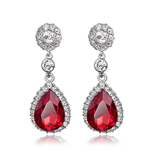 Gorgeous Austrian Crystal Rhinestone Wedding Bridal Teardrop Drop Dangle Earrings - color: Pierced-Red