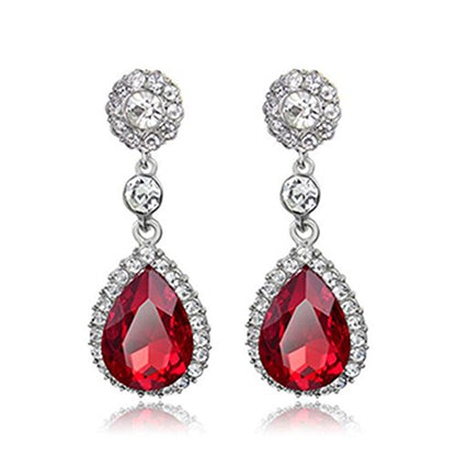Gorgeous Austrian Crystal Rhinestone Wedding Bridal Teardrop Drop Dangle Earrings - color: Pierced-Red