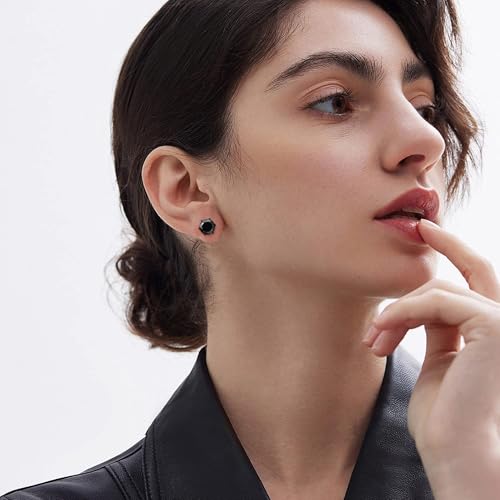 VOLUKA Cubic Zirconia Stainless Steel Screw Flat Back Earring - Hypoallergenic Stud Earrings for Women & Men - 316L Titanium CZ Stud Earrings for Nickel-Free, Trendy & Elegant - color: 6 Pairs- 3-8mm Ball Back -Black
