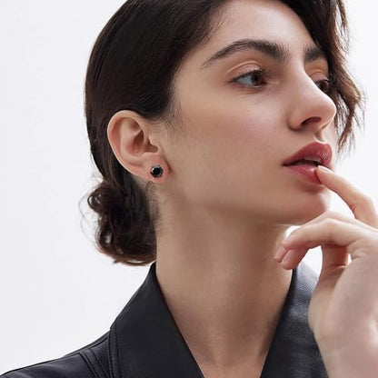 VOLUKA Cubic Zirconia Stainless Steel Screw Flat Back Earring - Hypoallergenic Stud Earrings for Women & Men - 316L Titanium CZ Stud Earrings for Nickel-Free, Trendy & Elegant - color: 6 Pairs- 3-8mm Ball Back -Black
