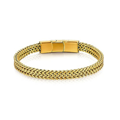 Mens Bracelet-Stainless Steel Magnetic Clasp Franco Chain Bracelets for Men - color: B-Gold