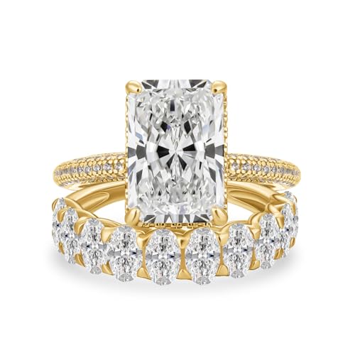 Maxinejewelry 4.5CT Radiant Cut Wedding Ring Set for Women - color: Golden Set
