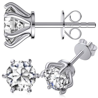 Moissanite Stud Earrings for Women, 18K White Gold Plated S925 Sterling Silver Hypoallergenic Diamond Earring, Lab Grown Diamond Earrings - size: 2ctw(1ct*2)-6.5mm