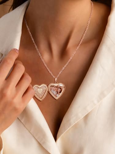 FindChic Locket Necklace for Women Custom Photo Memorial Gifts 4 Colors | Silver/Black/Rose Gold/Gold Plated Personalized for Loved Ones, Birthday Valentine's Day Keepsake - style: 13. Heart Pattern (DIY)-Rose Gold