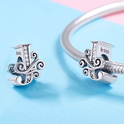BISAER 925 Sterling Silver Initial Letter A-Z Charms for Bracelets Alphabet Beads Charm Jewelry Gifts - color: Letter J