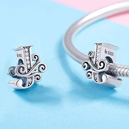 BISAER 925 Sterling Silver Initial Letter A-Z Charms for Bracelets Alphabet Beads Charm Jewelry Gifts - color: Letter J