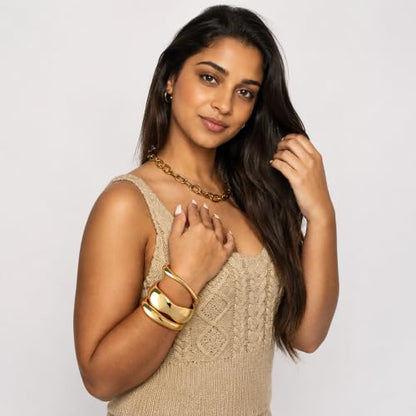 Chunky Gold Bangle Bracelets for Women Trendy 14K Gold Plated Cuff Bracelets Stack, Dainty Gold Bracelet Sets Non Tarnish Fashion Jewelry Gift - style: Gold-3pc-010
