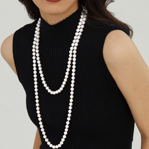 Zeffy Pearl Necklace 4MM/6MM/8MM Dainty Round Imitation Pearl Choker Necklace Wedding Pearl Necklace Delicate Jewelry for Women Simple Bridesmaid Jewelry Gifts - style: 8mm Long Pearl necklace(70")