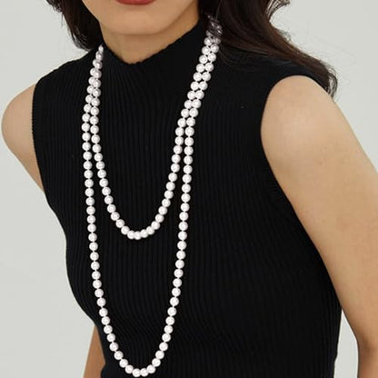 Zeffy Pearl Necklace 4MM/6MM/8MM Dainty Round Imitation Pearl Choker Necklace Wedding Pearl Necklace Delicate Jewelry for Women Simple Bridesmaid Jewelry Gifts - style: 8mm Long Pearl necklace(70")