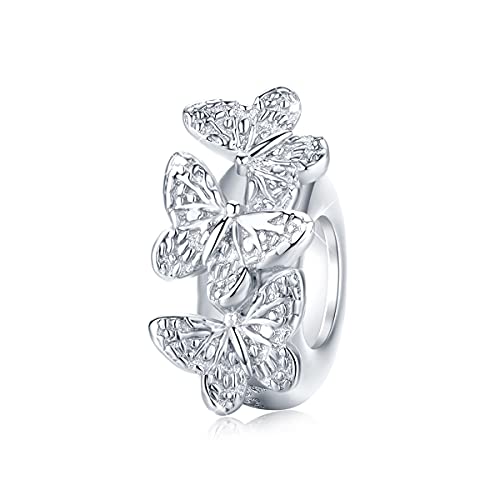 BISAER Stopper Beads Spacers Charms for Bracelets 925 Sterling Silver Clips | Original Spacer Charms Safety Chain Fit 3mm Bracelet Stopper Beads with 5A Cubic Zirconia DIY Accessories for Women - color: Butterfly