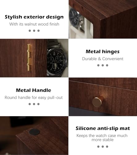 Homde Wooden Watch Box for Men: Display Case with 16 Slots | Organizer for Watches Glasses Jewelry - Nightstand Dresser Display-Clear Dustproof Window for Easy Viewing (L Size) - size: L