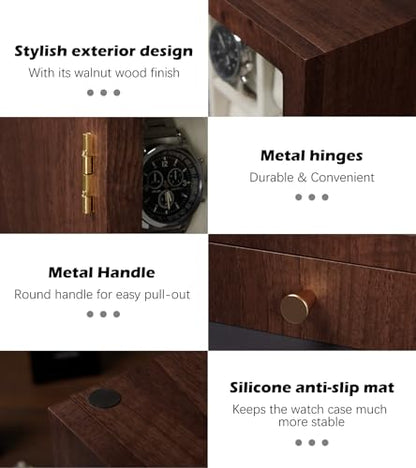 Homde Wooden Watch Box for Men: Display Case with 16 Slots | Organizer for Watches Glasses Jewelry - Nightstand Dresser Display-Clear Dustproof Window for Easy Viewing (L Size) - size: L